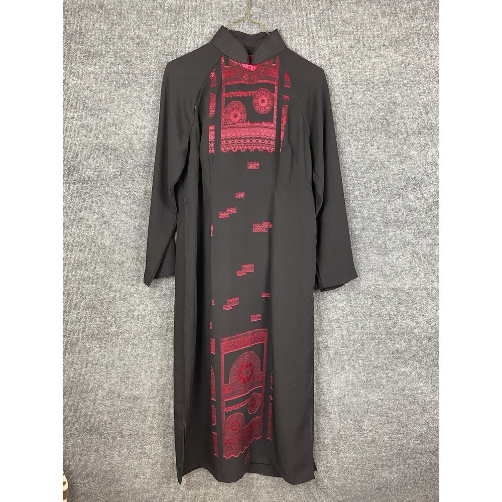 Vietnamese Ao Dai or Chinese Style Cheongsam Black, Red Maxi Dress Sz S